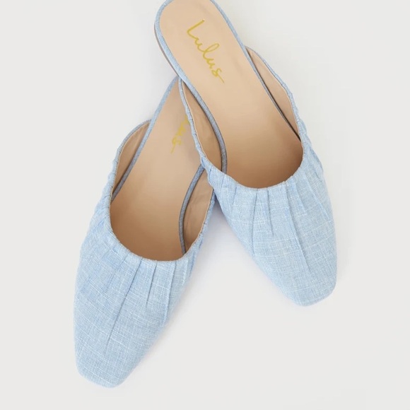 Blue Chambray Square Toe Mules - Picture 2 of 4